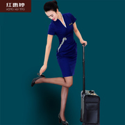 深航空姐制服蓝色，头等舱美容师酒店，前台工作服职业女装连衣裙