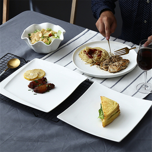 创意西餐盘子纯白牛排，盘子家用菜盘方盘网红碟子，平盘陶瓷西式餐具
