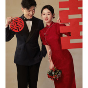 敬酒服红色中式结婚小个子改良年轻款订婚礼服夏季显瘦新娘女旗袍