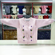 手工绣花儿童针织开衫，女童羊绒衫圆领毛衣韩版中大童宝宝单排外套