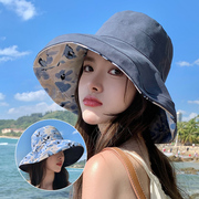 防晒渔夫帽子女可折叠夏防紫外线大帽檐太阳帽户外出游沙滩遮阳帽