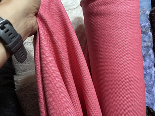 粉红色桃红纯天然加厚亚麻苎麻布料，西装裤子裙子，服装面料亲肤透气