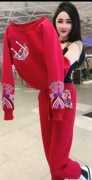网红炸街大红休闲运动套装，女秋冬季2023高级感白色卫衣两件套