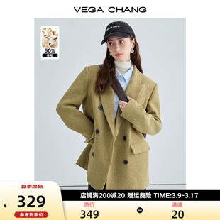 VEGA CHANG羊毛呢子大衣女冬2023英伦风加厚保暖毛呢西装外套