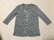 外贸原单 俄罗斯品牌Zo*lla灰色假两件中袖针织开衫 印花冰丝拼接