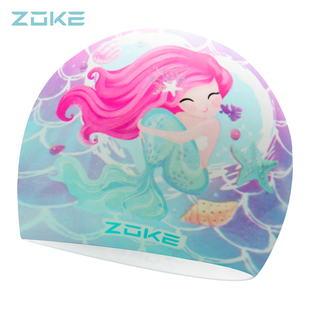 zoke洲克儿童硅胶游泳帽防水护耳大号不勒头舒适可爱女童训练泳帽