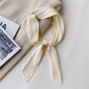 文艺复古褶皱纯色领巾秋季细窄长条发带丝巾，百搭装饰西装职业