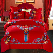 大红色中式结婚床上用品婚庆四件套纯棉加厚生态全磨毛