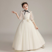 爆女童蓬蓬纱主持人公主，裙仙气儿童礼服白色，婚礼小女孩中袖演出品