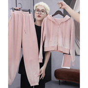高级感小洋装韩剧穿搭小香风休闲运动服粉色l卫衣两件式套装裤女