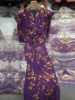 南油女装2024夏真丝(夏真丝)印花连衣裙法式紫色，v领桑蚕丝短袖中长裙