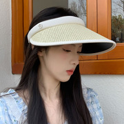 日本UV防晒空顶帽子女夏天遮阳无顶大檐草帽太阳帽沙滩遮阳帽女