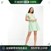 香港直邮潮奢tall女士设计长筒，短袖v领雪纺迷你绿色连衣裙(sage