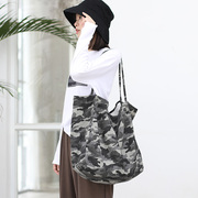 韩国东大门同款迷彩帆布包，大包时尚复古单肩包女经典大容量托特包