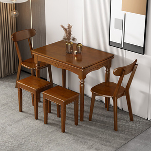 实木小户型美式可折叠餐桌椅组合伸缩多功能家用简易饭桌子新中式