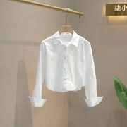 100%棉2023春季韩版短款纯色百搭气质洋气长袖休闲衬衫女上衣