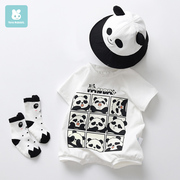 婴儿衣服夏季纯棉宝宝夏装连体衣，新生儿短袖哈衣动物，造型哈衣熊猫