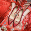 红色秀禾婚鞋女新娘鞋中式手工刺绣婚纱两穿高跟鞋高级感敬酒鞋新
