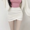 韩国东大门舒适百搭性感，紧身显瘦弹力高腰褶皱，包臀半身裙女夏