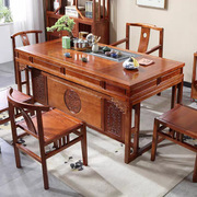 红木茶台新中式实木茶桌椅组合花梨木仿古雕花功夫茶几大理石茶桌