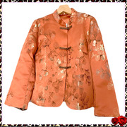 原创设计师品牌暗橘色国风复古织锦缎中式盘扣外套妈妈装二款可选