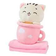 日系可爱茶杯小猫咪抱枕被子两用沙发靠背靠枕靠垫办公室午睡