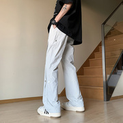 美式复古垂感裤子男hiphop排扣白色工装裤宽松直筒速干机能冲锋裤