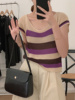 高货旅程ju显瘦紫色镂空钩花短袖上衣女，高腰短款150小个子设计感