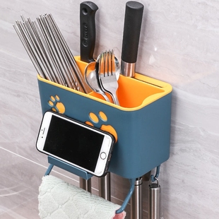 筷子筒厨房置物架壁挂式免打孔多功能创意餐具收纳盒筷勺沥水架