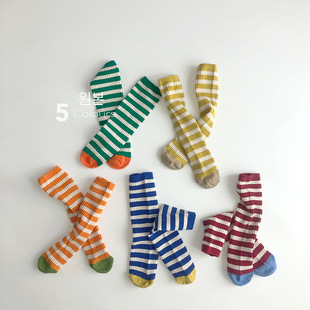 糖果色系~点睛搭配~韩版四季儿童，纯棉条纹堆堆袜洋气男女宝中长筒