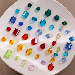 摩洛哥彩色玻璃水晶宝石串珠，diy手工发簪饰品，耳环项链配件材料包
