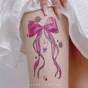 她画 蝴蝶结彩色花臂纹身贴防水持久女大图手臂大腿性感少女贴纸