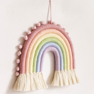 ins北欧风棉线毛球彩虹，编织挂毯壁挂，儿童房装饰墙上吊饰家居饰品