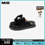 MIO米奥2024年夏季低跟拖鞋蝴蝶结个性通勤厚底包头拖女勃肯鞋