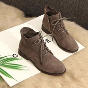 H.H Shoesの马丁靴女英伦风舒适软底磨砂真皮平底短靴绑带及踝靴.