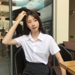 2022短袖雪纺衬衫女宽松韩版学生职业装工作服，黑白衬衣女夏装
