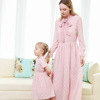 亲子装母女长袖连衣裙气质粉色长裙女童长袖法式收腰公主裙婴儿裙