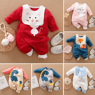 婴儿秋装ins宝宝连体衣网红满月服0-3-12个月小孩子长袖哈衣爬服