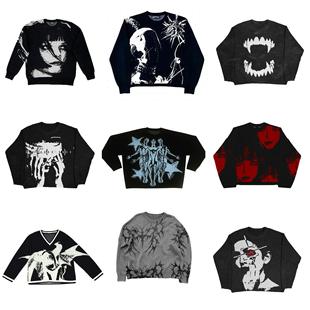 欧美街头秋冬宽松套头毛衣y2k潮流嘻哈风格外穿针织衫毛衣sweater