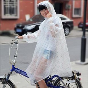 韩国电动车雨衣半透明单人时尚波点雨，衣女韩国有(韩国有)袖款户外步行雨衣