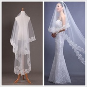 婚礼新娘头纱拍照道具主婚纱网红超仙长拖尾结婚白色短款蕾丝头纱