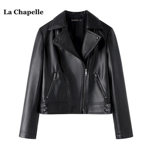 拉夏贝尔/La Chapelle复古机车皮衣女春季韩版百搭小个子修身外套