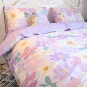 田园紫色花卉小碎花，床上四件套全棉纯棉床单，床笠款水墨画风格床品