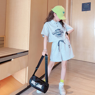 女童夏装套装2024韩版洋气童装，中大童夏季时髦运动炸街两件套