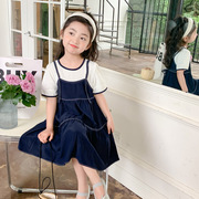 女童夏装连衣裙2024洋气女宝宝公主裙儿童女孩短袖假两件长裙