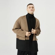 秋冬双面羊绒大衣男士宽松短款简约设计欧美羊毛羊绒大衣外套男潮