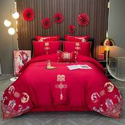 婚庆四件套红色纯棉100s简约婚房多件套，大红刺绣婚礼结婚床上用品