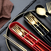 304不锈钢餐具便携式筷子勺子套装上班族旅行单人装学生环保餐具