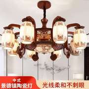 新中国风中式木艺吊灯实木客厅餐厅陶瓷灯酒店别墅复式楼装饰灯具