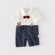 婴儿夏装男宝宝连体衣短袖礼服薄款洋气哈衣服绅士0一6月周岁爬服